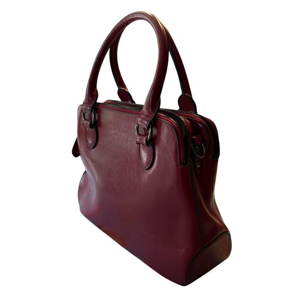 Heshe Handbag Womens Medium Red Leather Satchel Tote Purse Top Handle Bag - Picture 2 of 8